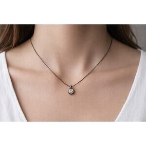 Silpada Cinema Star 925 Sterling Silver CZ Pendant Necklace Oxidized Minimalist